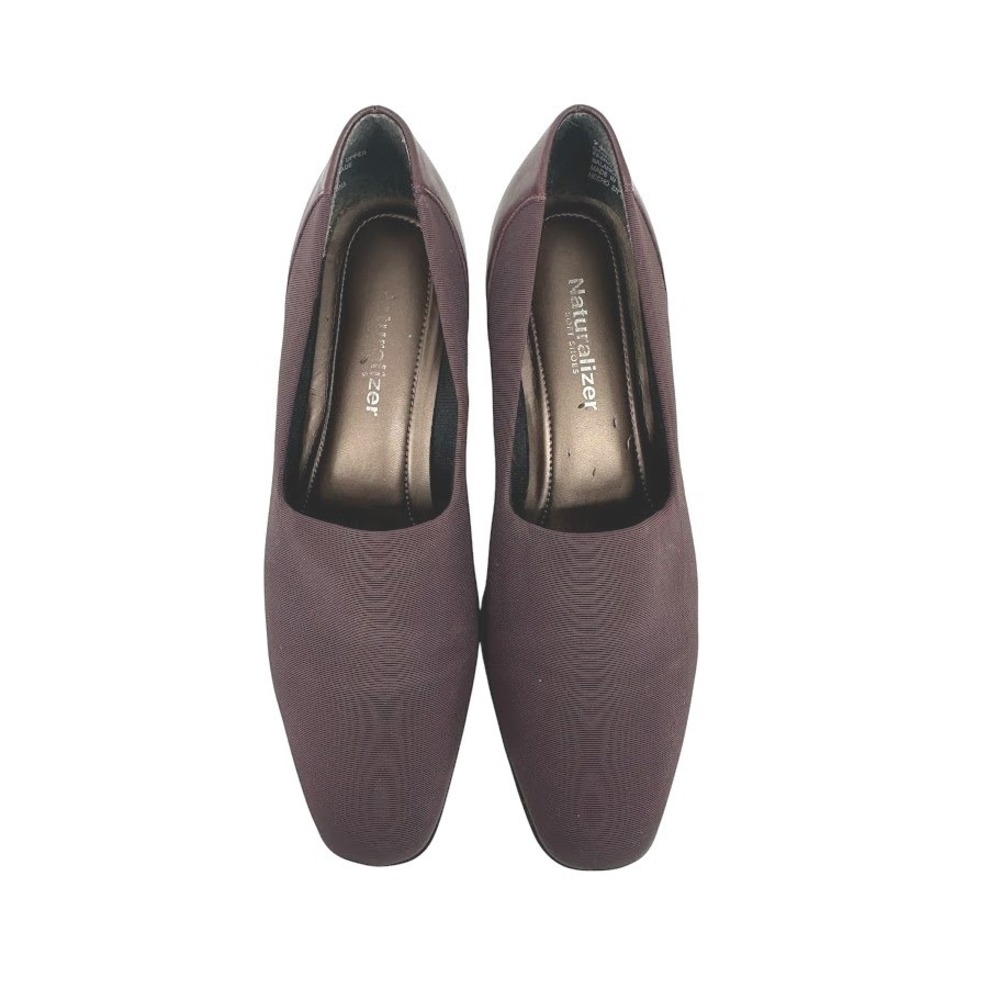 Vintage Naturalizer Jeannie Pumps Women 7.5 M Burgundy Fabric 2" Block Heel